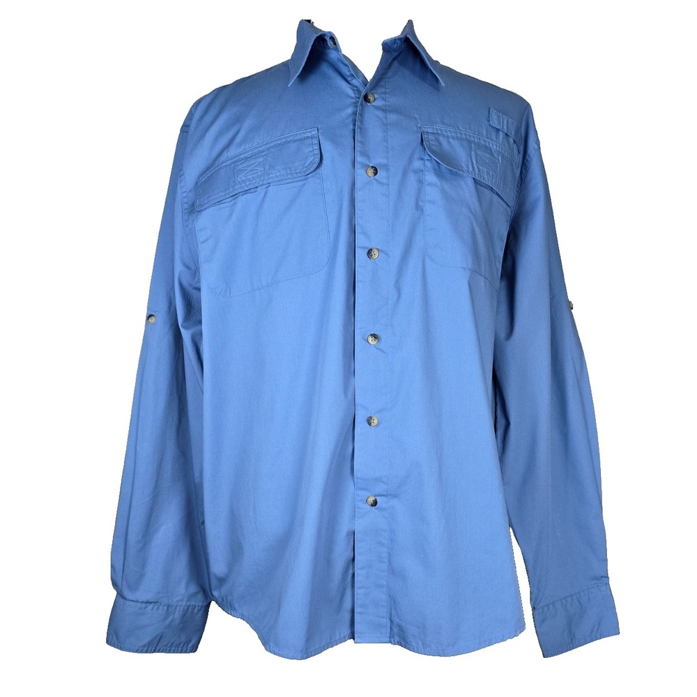 Wrangler Premium Quality Mens Vented Shirt XL Blue Long/Rollup Button Sleeves